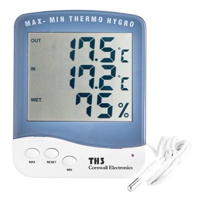 TERMOHIGROMETRO CON SONDA PANTALLA GRANDE CORNWALL ELECTRONICS TH3