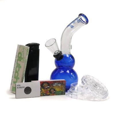 Bong Cristal Set Grinder Mechero Filtros Papel Rejillas 12 cm.